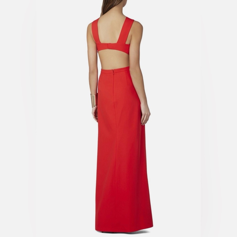 BCBGMaxAzria Kiara BT Poppy Red Evening Gown, Size 6..Peplum, Slit, Cut-out - Picture 3 of 11